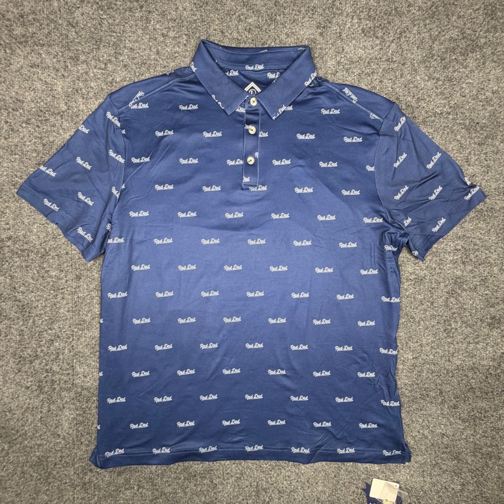 Burlebo Rad Dad Performance Polo Shirt Mens Large Navy Blue UPF 50 Golf
